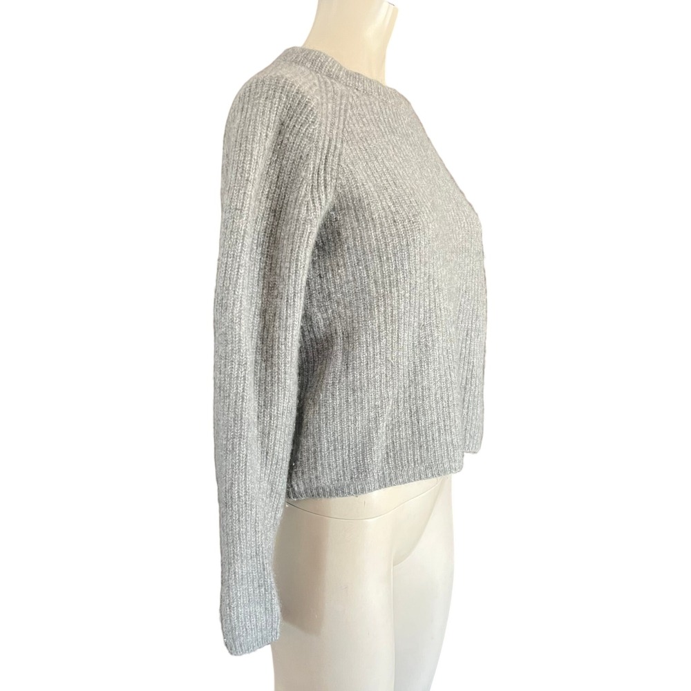 Quince Alpaca Wool Blend Ribbed Crew Neck Raglan Sweater Heather Gray Small